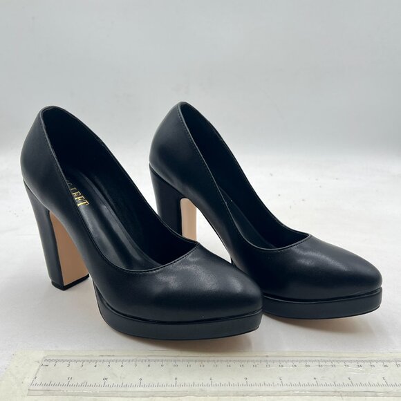 miss left Black Low Platform Chunky High Heel Slip On Round Toe Pump Dressy Shoe - Picture 3 of 7